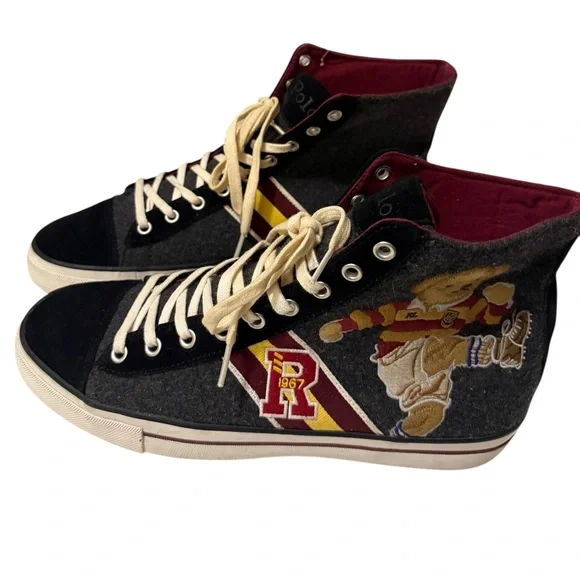 Polo Ralph Lauren vintage Gray and Black High-Top Sneakers with Bear Patch - Picture 1 of 8
